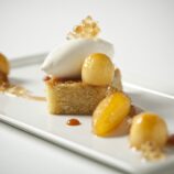 Olive Oil Cake with Caramelized Granny Smith Apple and Mascarpone Sorbet 
