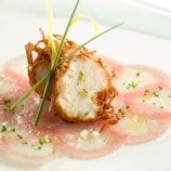 Diver Scallop in Potato Crust with Tuna and Scallop Sashimi 