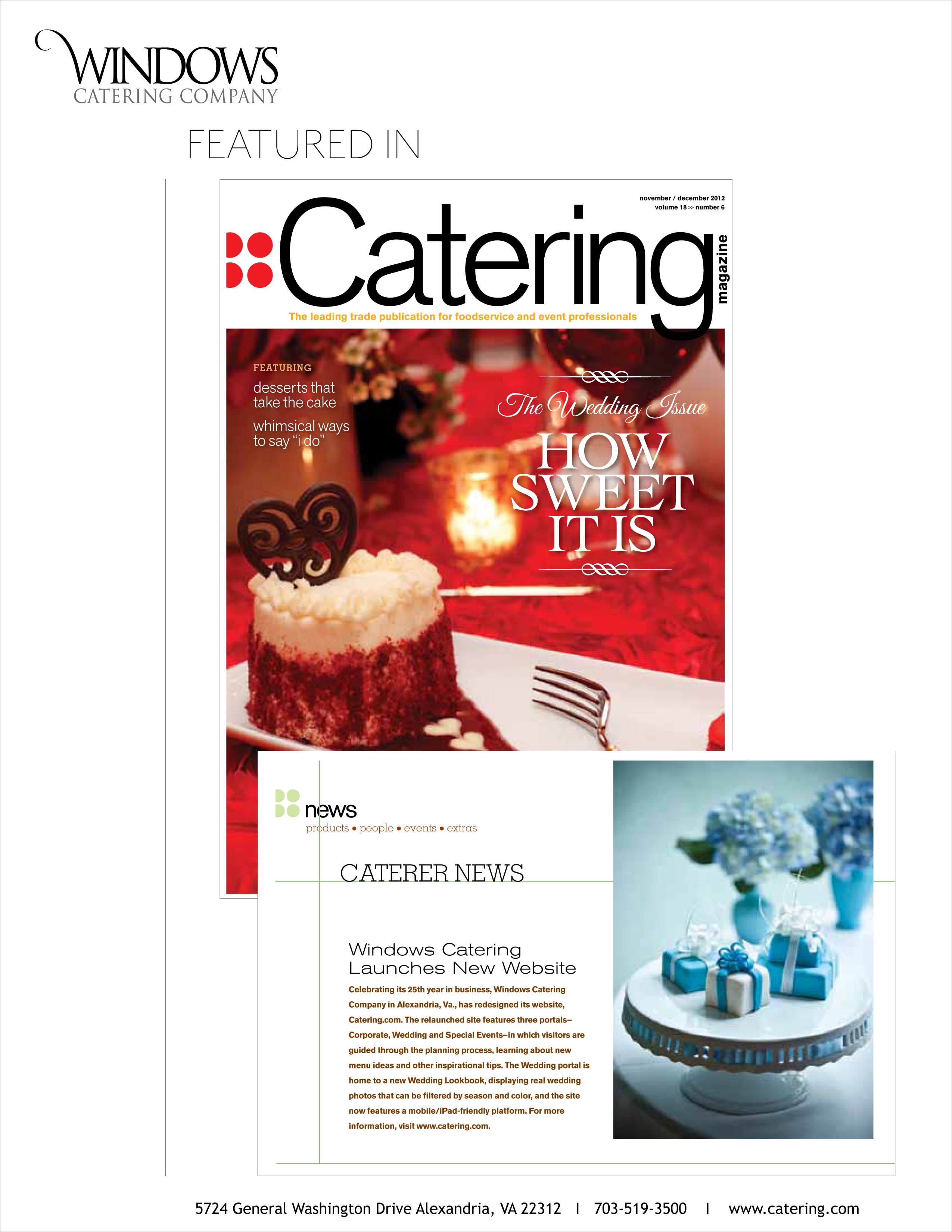 featured in catering magazine windows catering company maryland washington flyer va